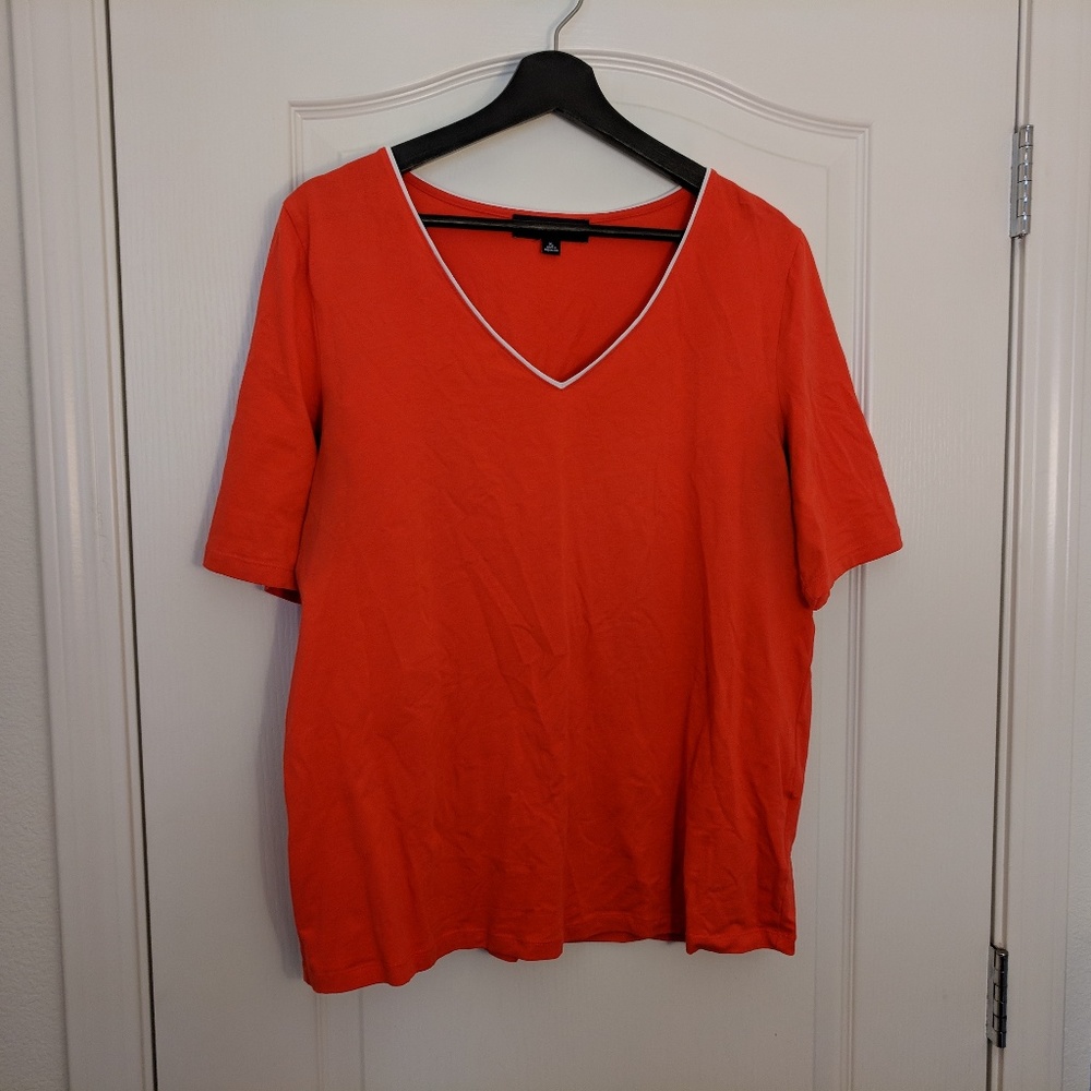 Orange knit shirt, Jones New York, white piping